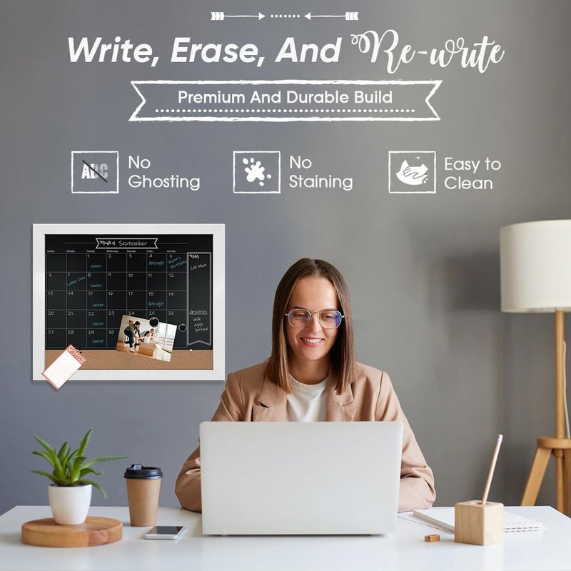 Loddie Doddie Chalkboard Calendar - 18" x 24", White Frame - Magnetic Surface for Magnet Display - Cork Bulletin Board Calendar for Memos & Photos - Menu Board for Kitchen Planning - Image 5